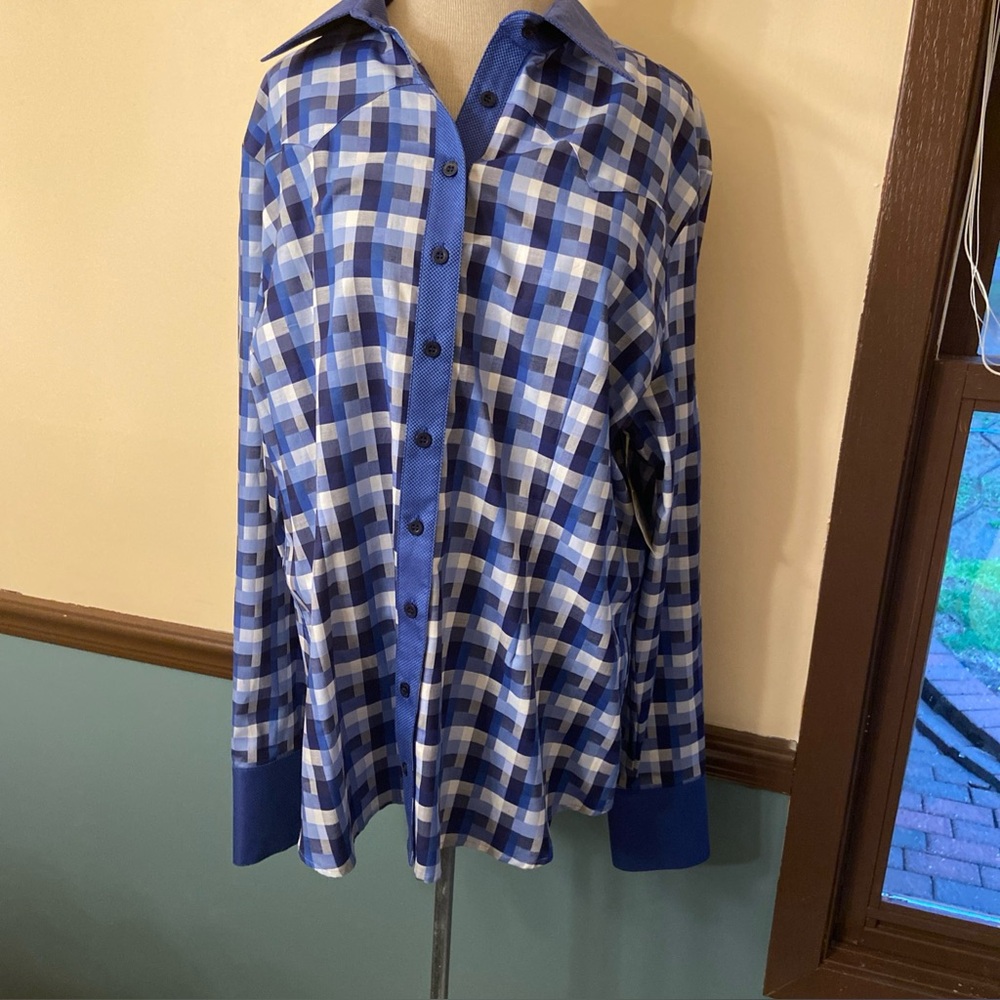 CR Ranchwear Handmade Blue Checkered Button-Up Shirt XL
